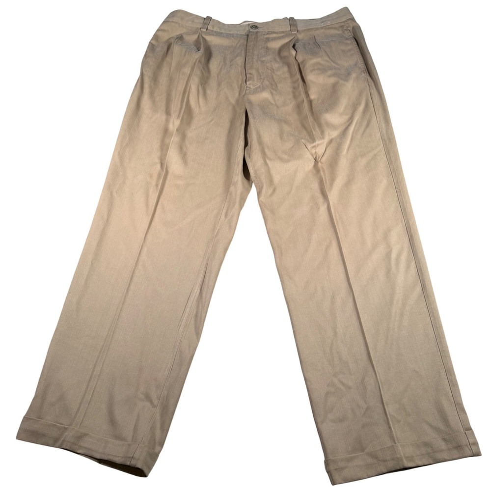 Tommy Bahama Pant Mens 36 (FITS 37x29)Tan Silk Bamboo Herringbone Pleated Cuffed